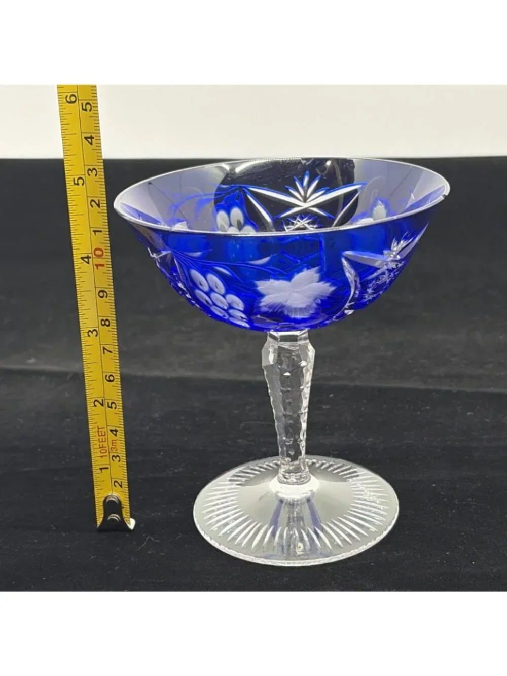 Vintage Ajka Marsala Cobalt Blue Cut to Clear Sherbet Champagne Coupe Set of 2